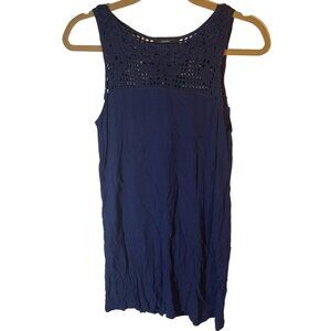 Forever 21sleeveless shirt blue knit cotton embellishment small length 29.5 READ